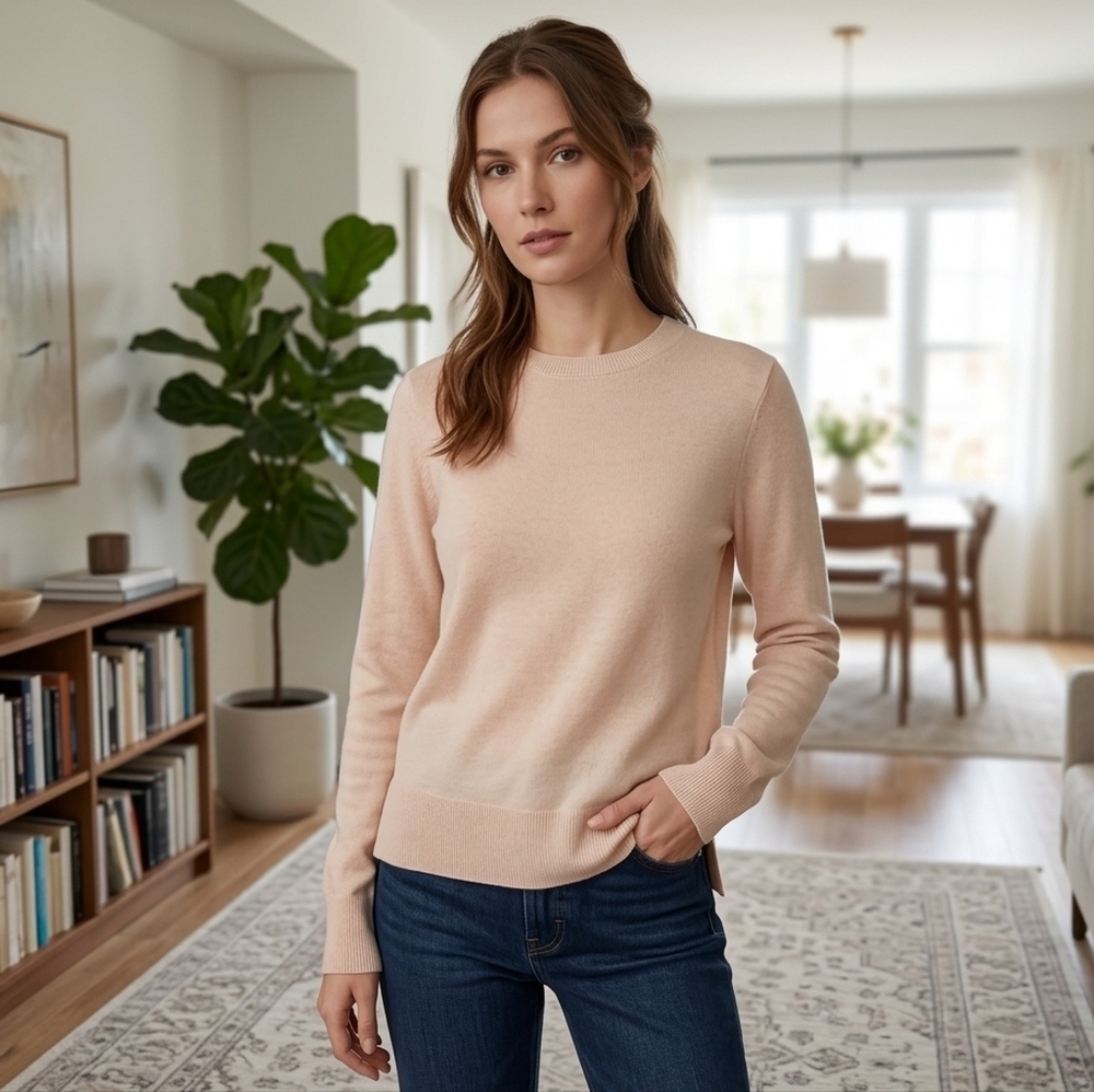 NWOT Babaton Aritzia Women's Neutral Minimalist Cream Crewneck Sweater Size S